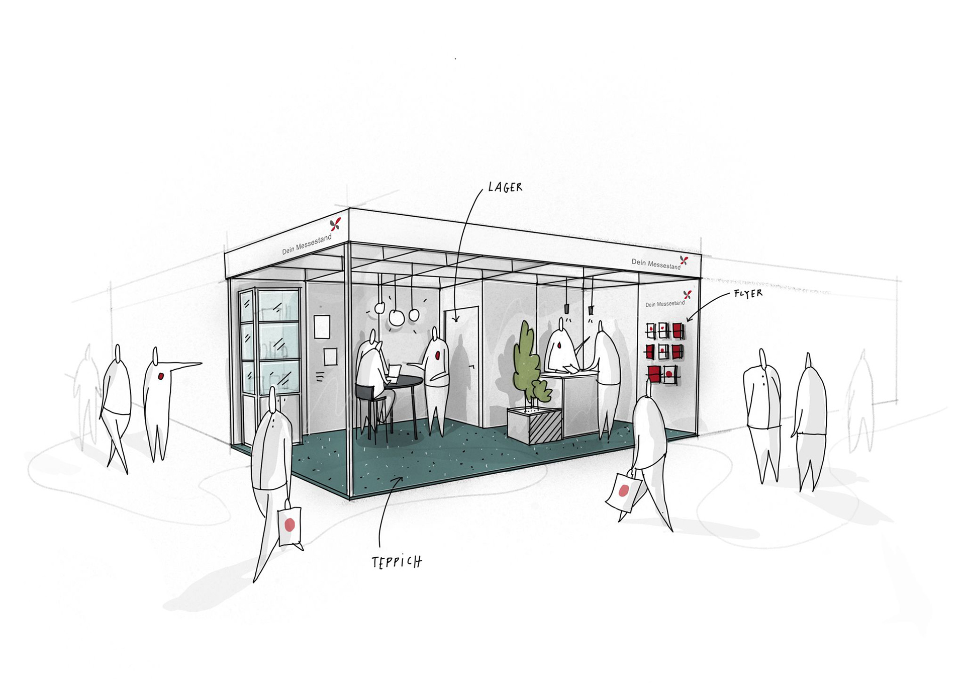Messestand Stellwand System mit Vitrine