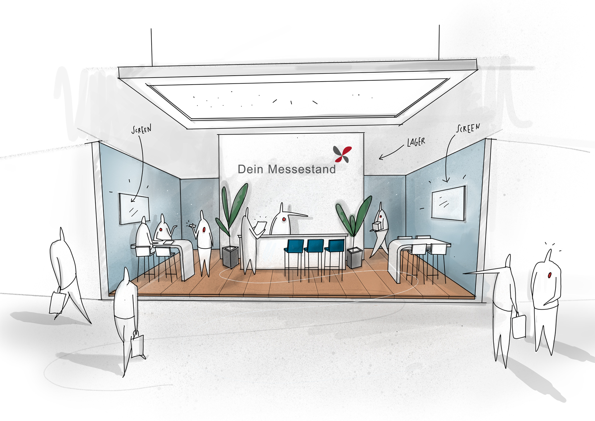 Messestand exklusiv hinterleuchteter Doppelboden abgehängte Decke
